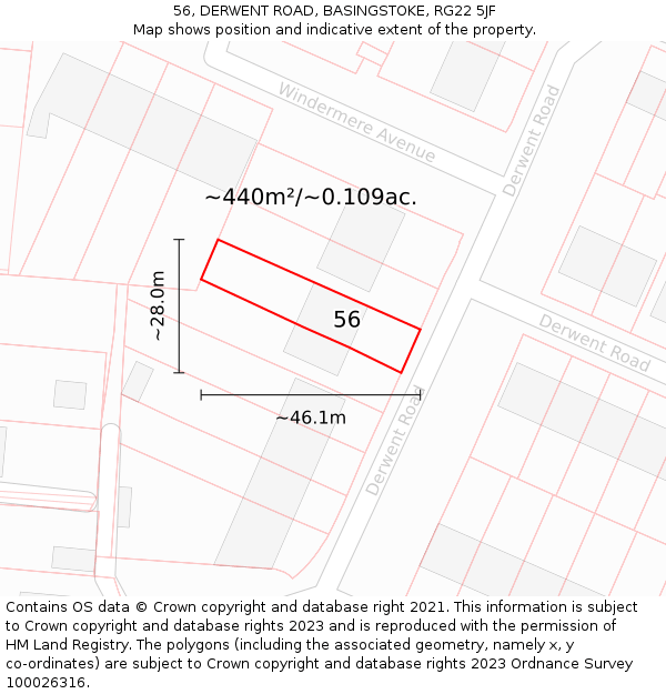 56, DERWENT ROAD, BASINGSTOKE, RG22 5JF: Plot and title map