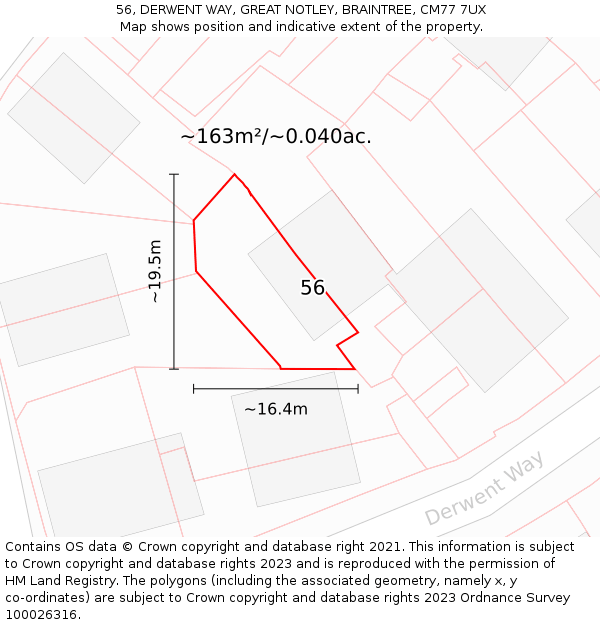 56, DERWENT WAY, GREAT NOTLEY, BRAINTREE, CM77 7UX: Plot and title map