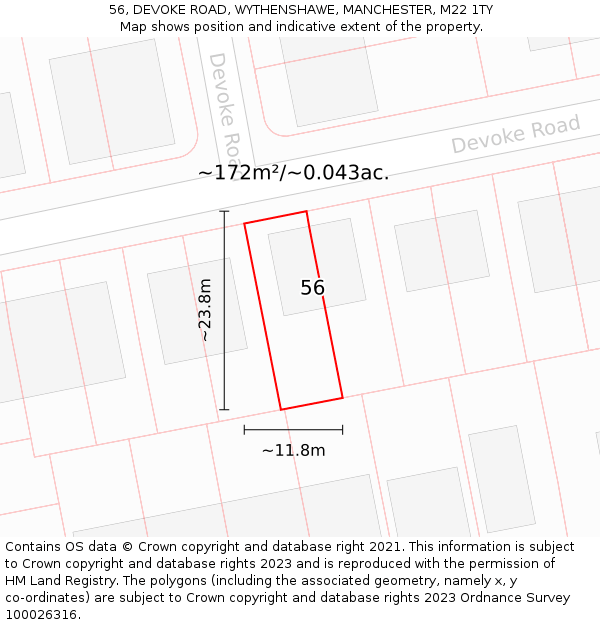 56, DEVOKE ROAD, WYTHENSHAWE, MANCHESTER, M22 1TY: Plot and title map