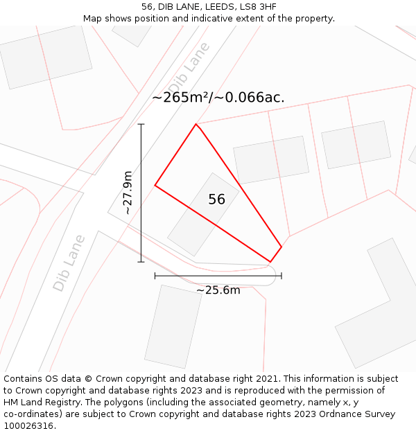 56, DIB LANE, LEEDS, LS8 3HF: Plot and title map