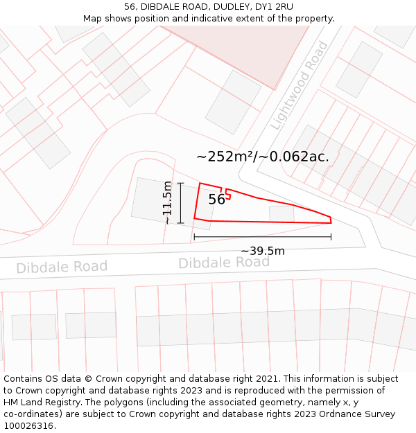 56, DIBDALE ROAD, DUDLEY, DY1 2RU: Plot and title map