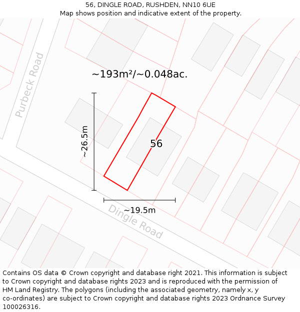 56, DINGLE ROAD, RUSHDEN, NN10 6UE: Plot and title map