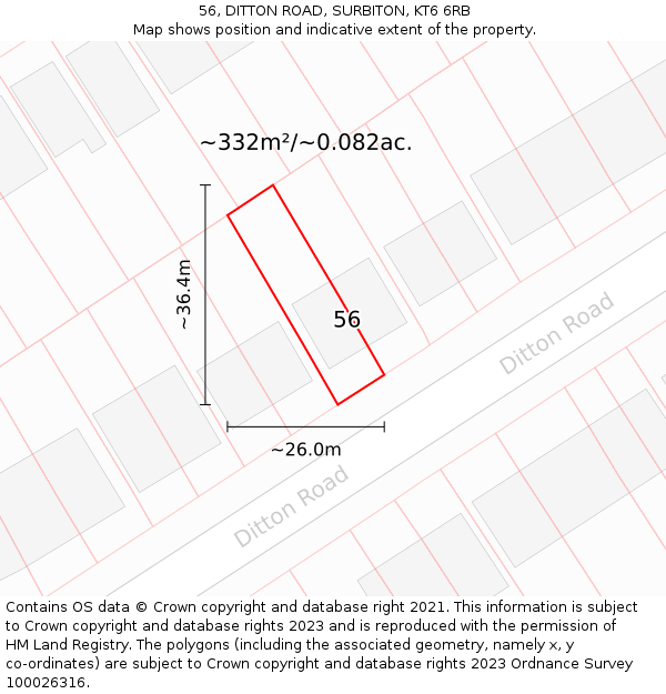 56, DITTON ROAD, SURBITON, KT6 6RB: Plot and title map