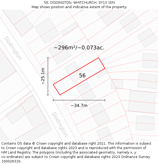 56, DODINGTON, WHITCHURCH, SY13 1EN: Plot and title map