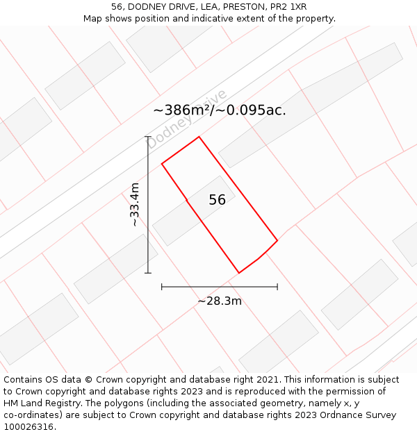 56, DODNEY DRIVE, LEA, PRESTON, PR2 1XR: Plot and title map