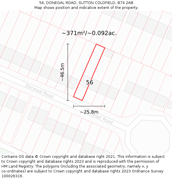 56, DONEGAL ROAD, SUTTON COLDFIELD, B74 2AB: Plot and title map