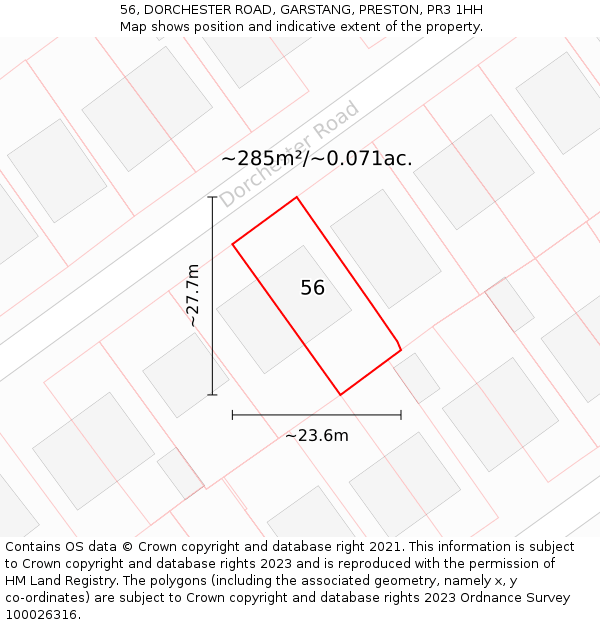 56, DORCHESTER ROAD, GARSTANG, PRESTON, PR3 1HH: Plot and title map