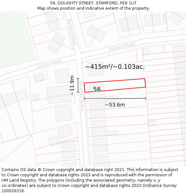 56, DOUGHTY STREET, STAMFORD, PE9 1UT: Plot and title map