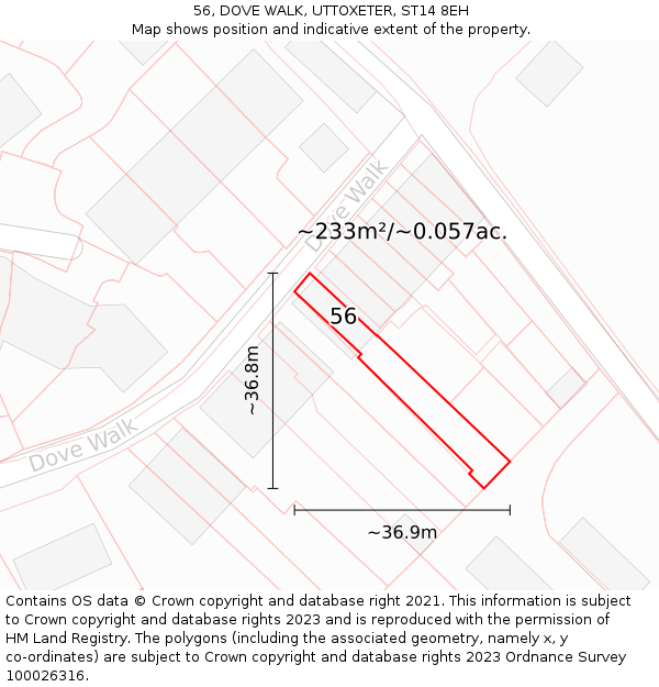 56, DOVE WALK, UTTOXETER, ST14 8EH: Plot and title map