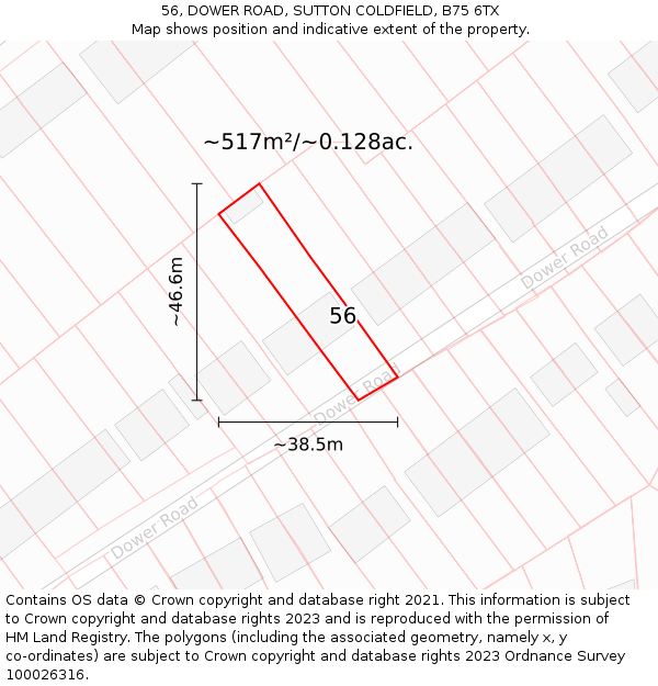 56, DOWER ROAD, SUTTON COLDFIELD, B75 6TX: Plot and title map