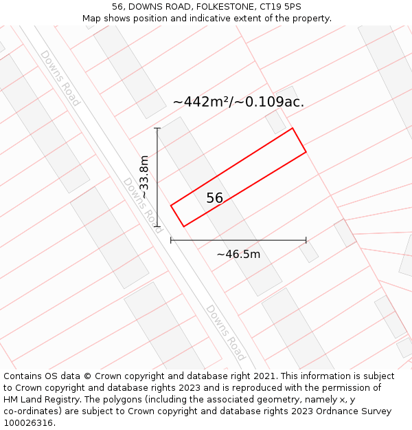 56, DOWNS ROAD, FOLKESTONE, CT19 5PS: Plot and title map