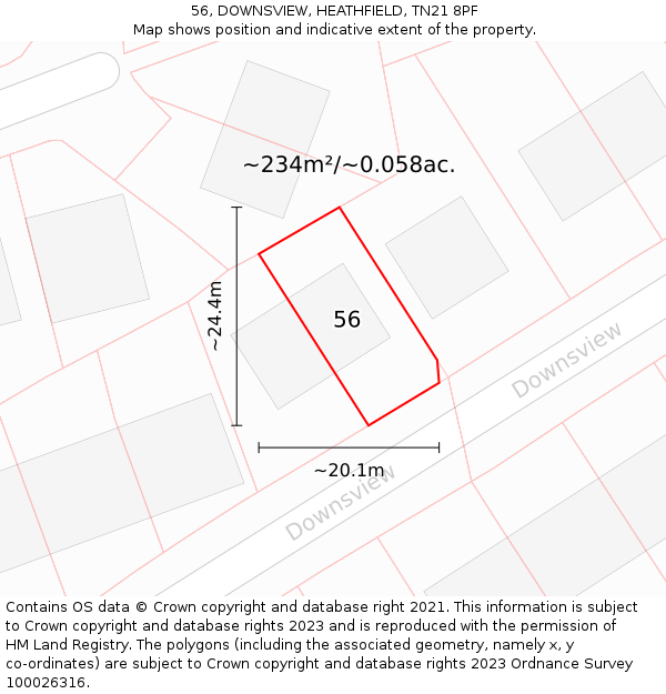 56, DOWNSVIEW, HEATHFIELD, TN21 8PF: Plot and title map