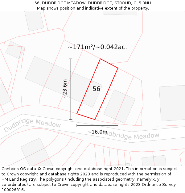 56, DUDBRIDGE MEADOW, DUDBRIDGE, STROUD, GL5 3NH: Plot and title map