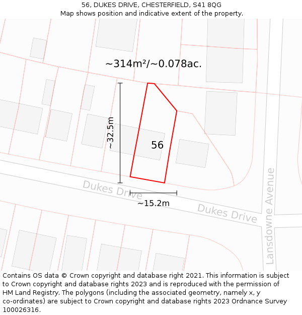 56, DUKES DRIVE, CHESTERFIELD, S41 8QG: Plot and title map