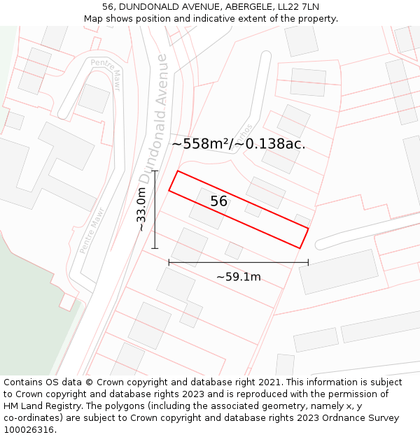 56, DUNDONALD AVENUE, ABERGELE, LL22 7LN: Plot and title map
