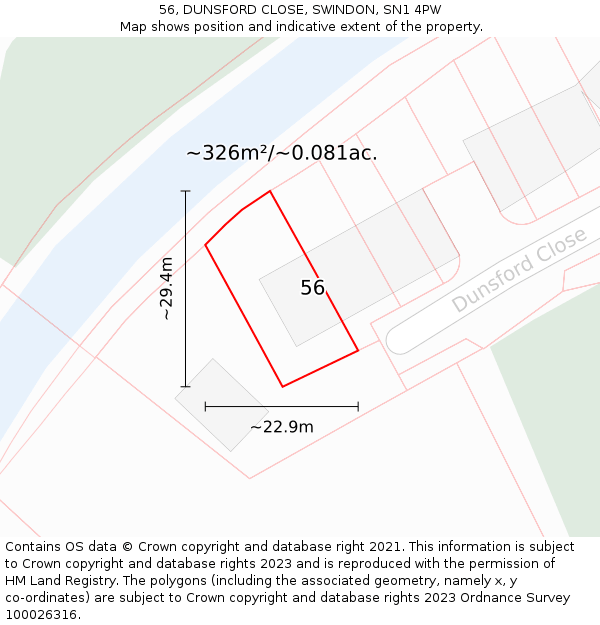 56, DUNSFORD CLOSE, SWINDON, SN1 4PW: Plot and title map