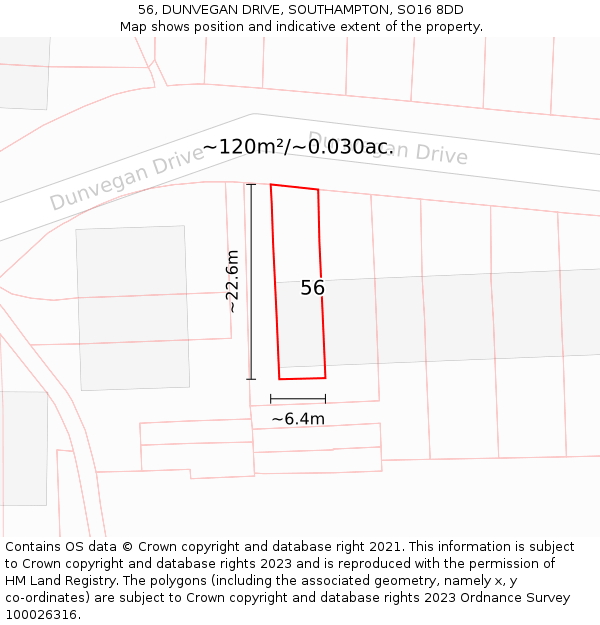 56, DUNVEGAN DRIVE, SOUTHAMPTON, SO16 8DD: Plot and title map