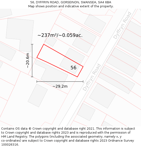 56, DYFFRYN ROAD, GORSEINON, SWANSEA, SA4 6BA: Plot and title map