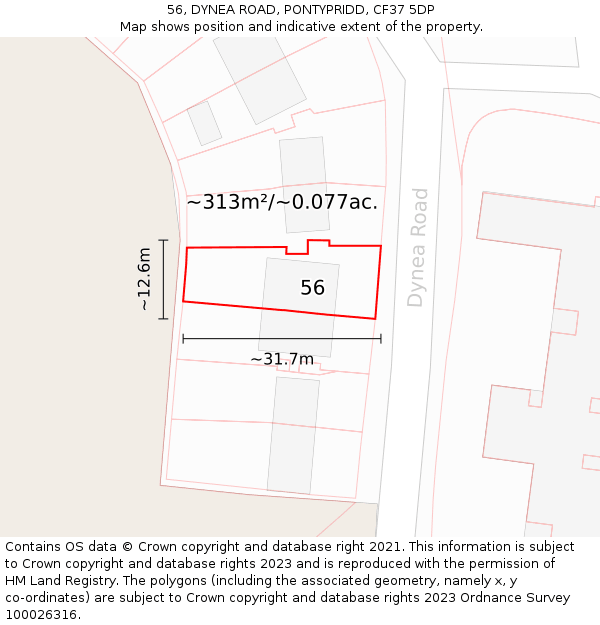 56, DYNEA ROAD, PONTYPRIDD, CF37 5DP: Plot and title map