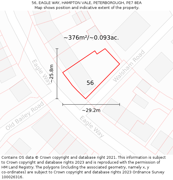 56, EAGLE WAY, HAMPTON VALE, PETERBOROUGH, PE7 8EA: Plot and title map