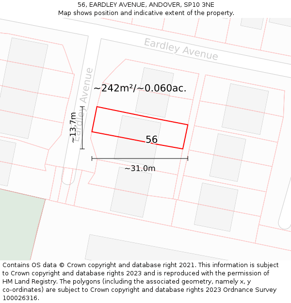 56, EARDLEY AVENUE, ANDOVER, SP10 3NE: Plot and title map