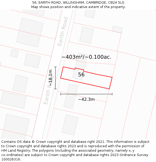 56, EARITH ROAD, WILLINGHAM, CAMBRIDGE, CB24 5LS: Plot and title map