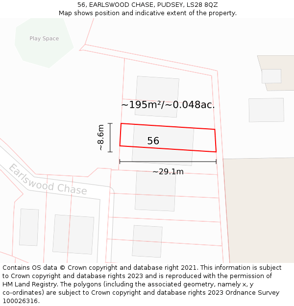56, EARLSWOOD CHASE, PUDSEY, LS28 8QZ: Plot and title map