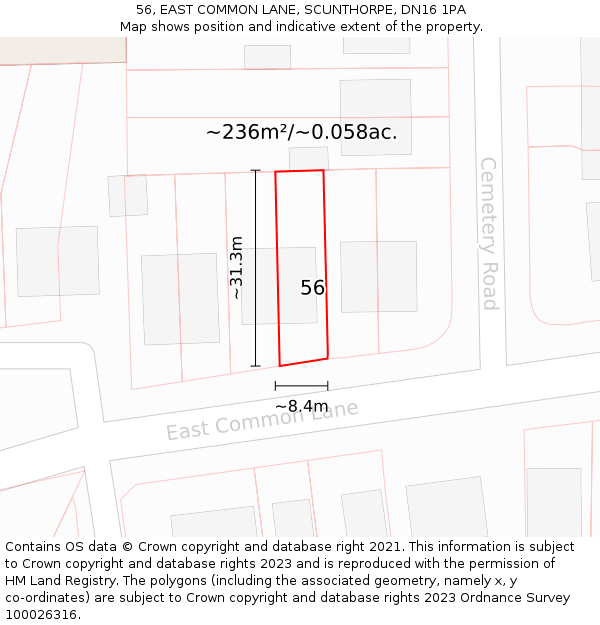 56, EAST COMMON LANE, SCUNTHORPE, DN16 1PA: Plot and title map