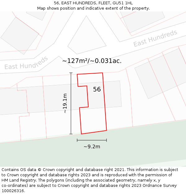 56, EAST HUNDREDS, FLEET, GU51 1HL: Plot and title map