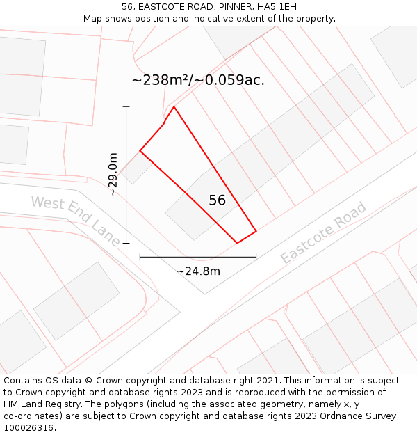 56, EASTCOTE ROAD, PINNER, HA5 1EH: Plot and title map