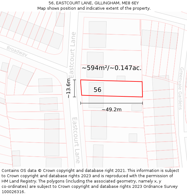 56, EASTCOURT LANE, GILLINGHAM, ME8 6EY: Plot and title map