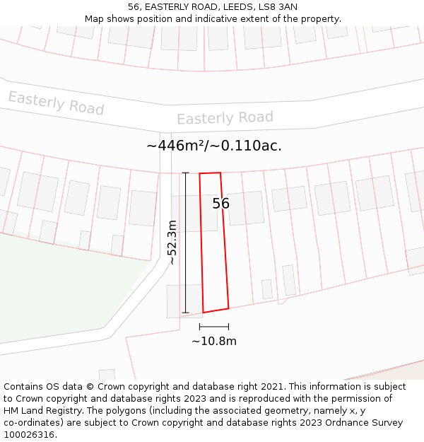 56, EASTERLY ROAD, LEEDS, LS8 3AN: Plot and title map