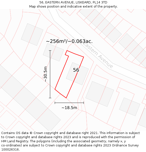 56, EASTERN AVENUE, LISKEARD, PL14 3TD: Plot and title map