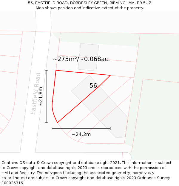 56, EASTFIELD ROAD, BORDESLEY GREEN, BIRMINGHAM, B9 5UZ: Plot and title map