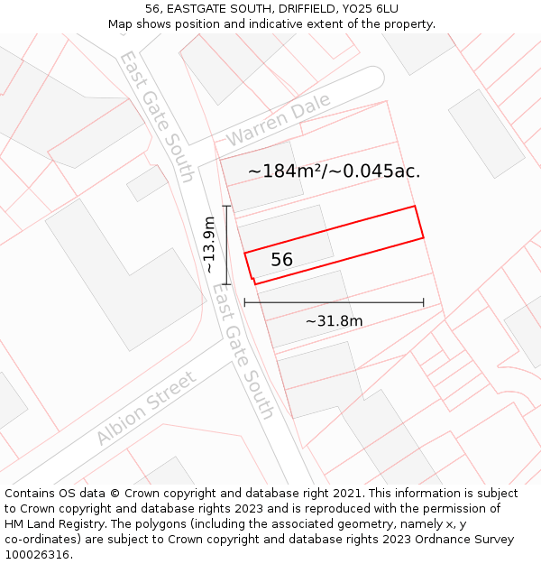 56, EASTGATE SOUTH, DRIFFIELD, YO25 6LU: Plot and title map