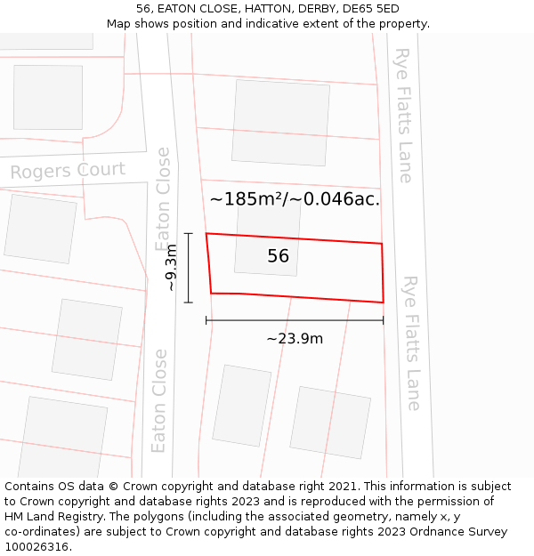 56, EATON CLOSE, HATTON, DERBY, DE65 5ED: Plot and title map