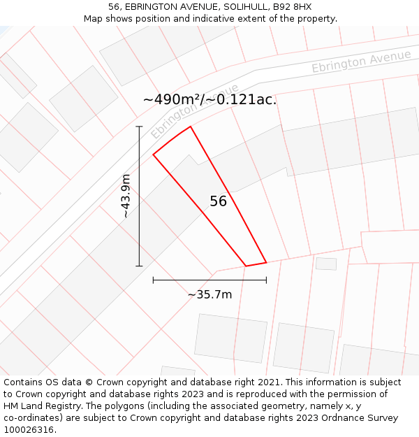 56, EBRINGTON AVENUE, SOLIHULL, B92 8HX: Plot and title map
