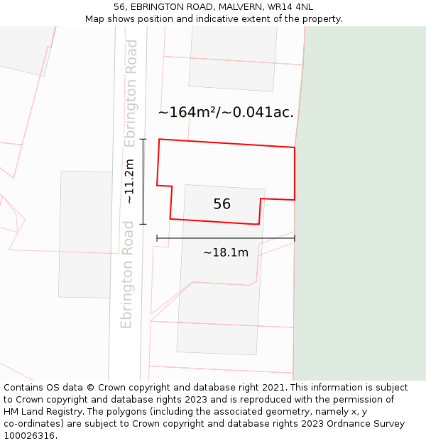 56, EBRINGTON ROAD, MALVERN, WR14 4NL: Plot and title map