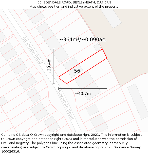 56, EDENDALE ROAD, BEXLEYHEATH, DA7 6RN: Plot and title map