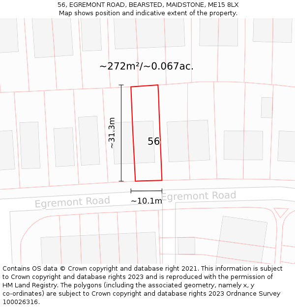 56, EGREMONT ROAD, BEARSTED, MAIDSTONE, ME15 8LX: Plot and title map