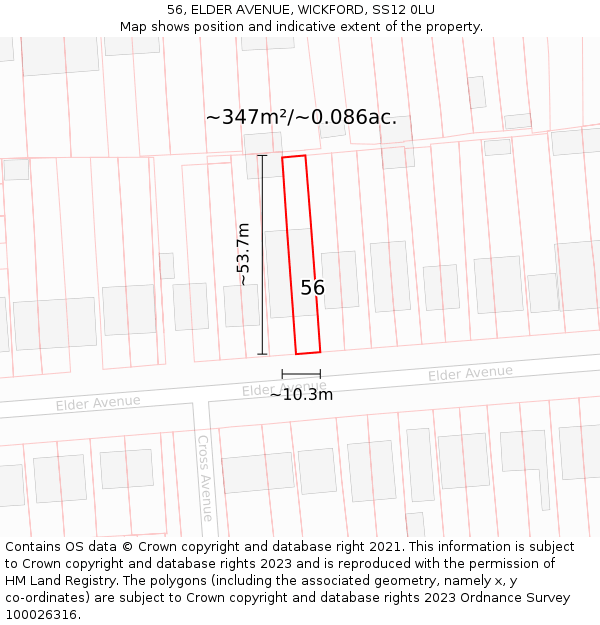 56, ELDER AVENUE, WICKFORD, SS12 0LU: Plot and title map