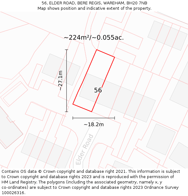 56, ELDER ROAD, BERE REGIS, WAREHAM, BH20 7NB: Plot and title map