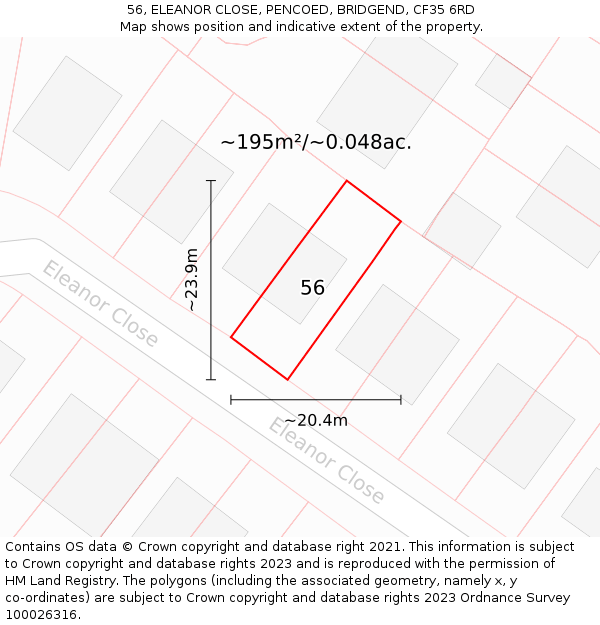 56, ELEANOR CLOSE, PENCOED, BRIDGEND, CF35 6RD: Plot and title map