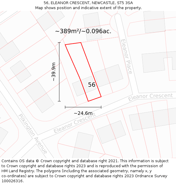 56, ELEANOR CRESCENT, NEWCASTLE, ST5 3SA: Plot and title map