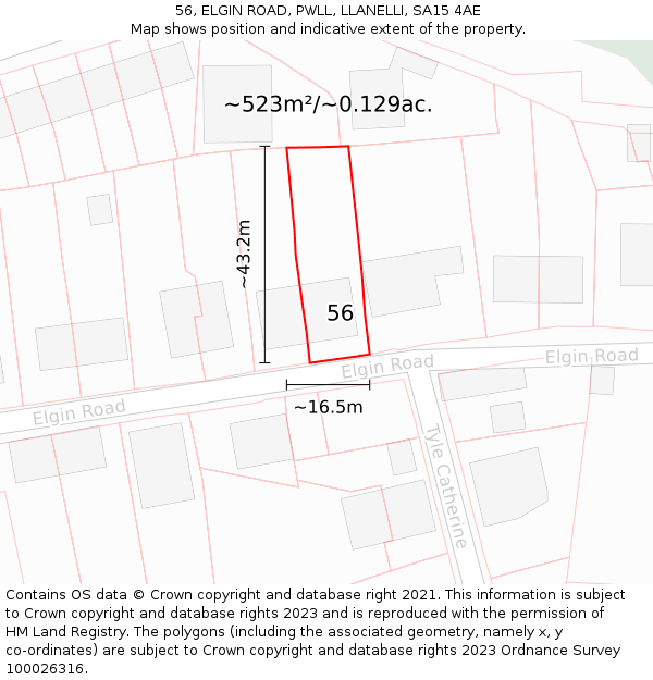 56, ELGIN ROAD, PWLL, LLANELLI, SA15 4AE: Plot and title map