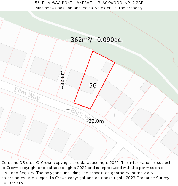56, ELIM WAY, PONTLLANFRAITH, BLACKWOOD, NP12 2AB: Plot and title map