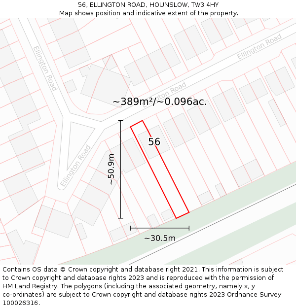 56, ELLINGTON ROAD, HOUNSLOW, TW3 4HY: Plot and title map