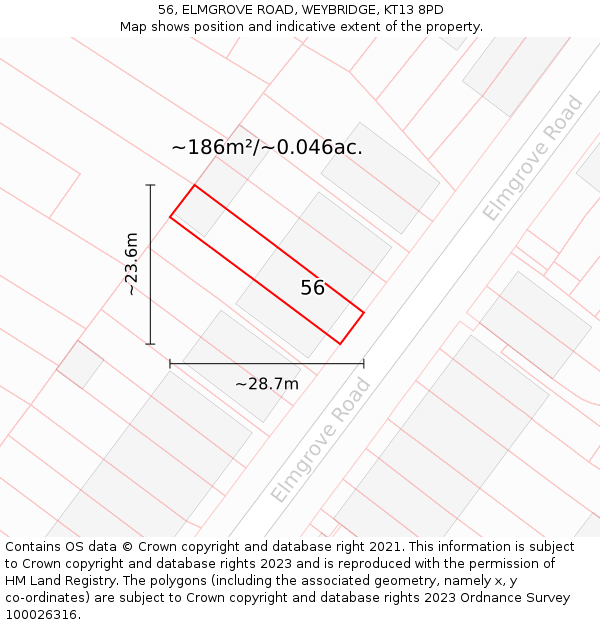 56, ELMGROVE ROAD, WEYBRIDGE, KT13 8PD: Plot and title map