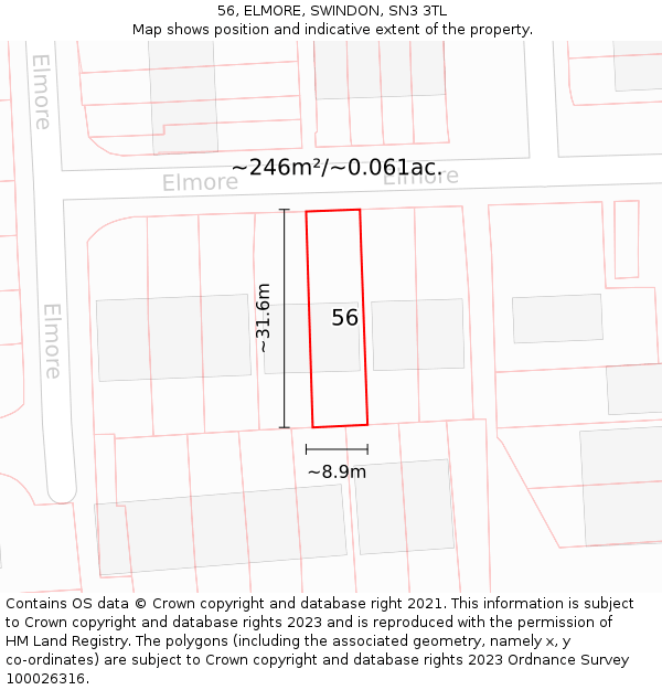 56, ELMORE, SWINDON, SN3 3TL: Plot and title map