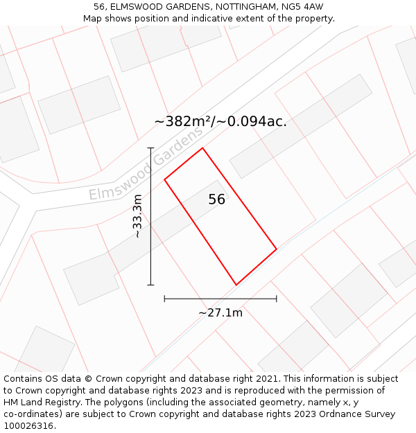 56, ELMSWOOD GARDENS, NOTTINGHAM, NG5 4AW: Plot and title map